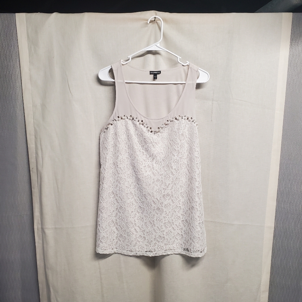 Express Cream Lace Embellished Tank Top